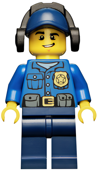 Минифигурка Lego Police - City Officer, Gold Badge, Dark Blue Cap with Hole, Headphones, Lopsided Grin cty0464